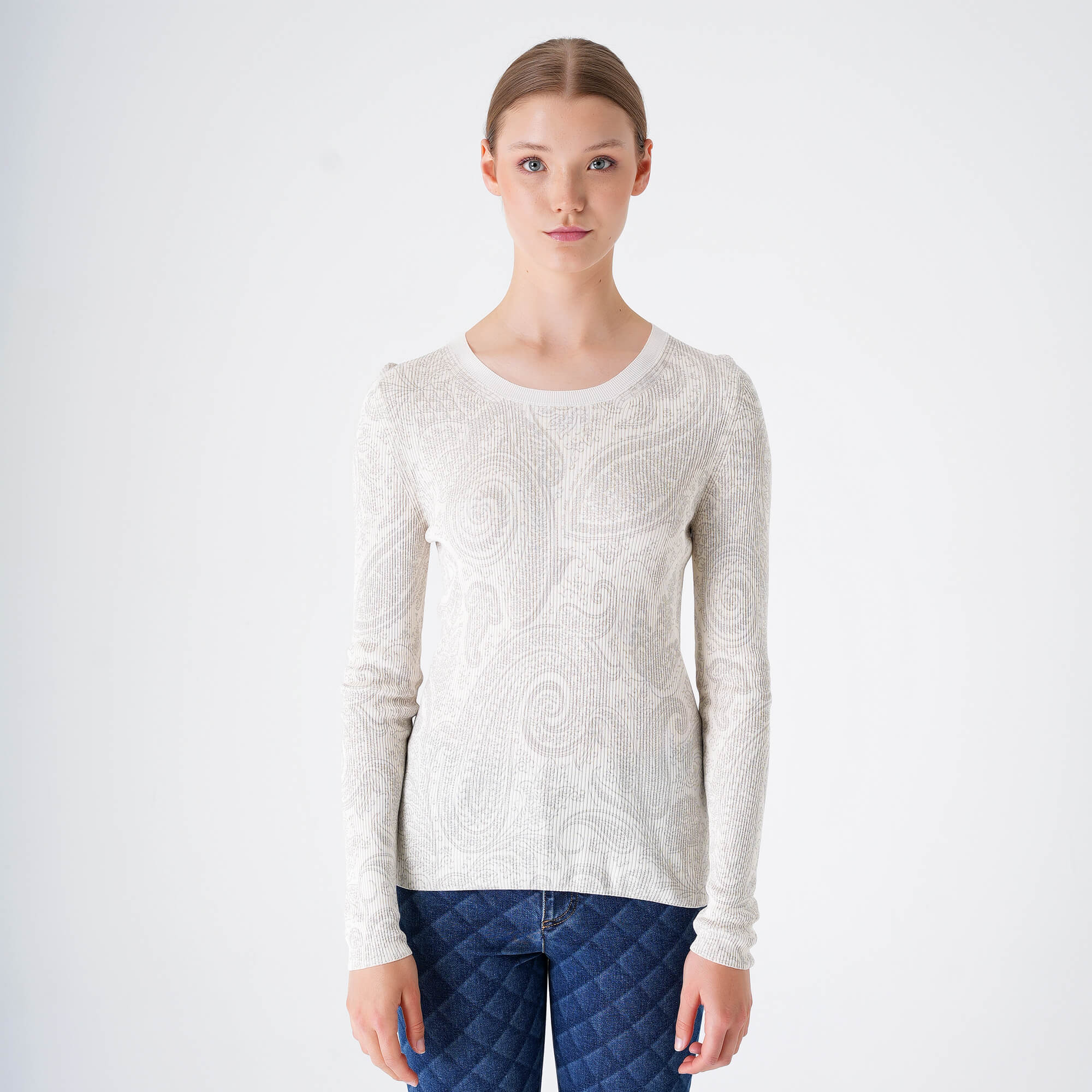 Etro - White & Grey Paisley Thin Sweater